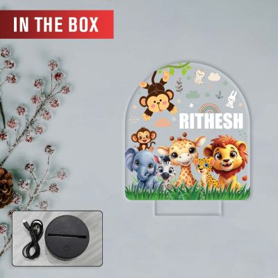 Personalized Jungle Theme UV Print 7 Color LED Night Lamp Kids Room Decor Light